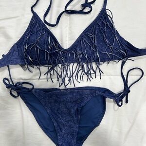 Aerie Fringe Detail Blue Bikini Set